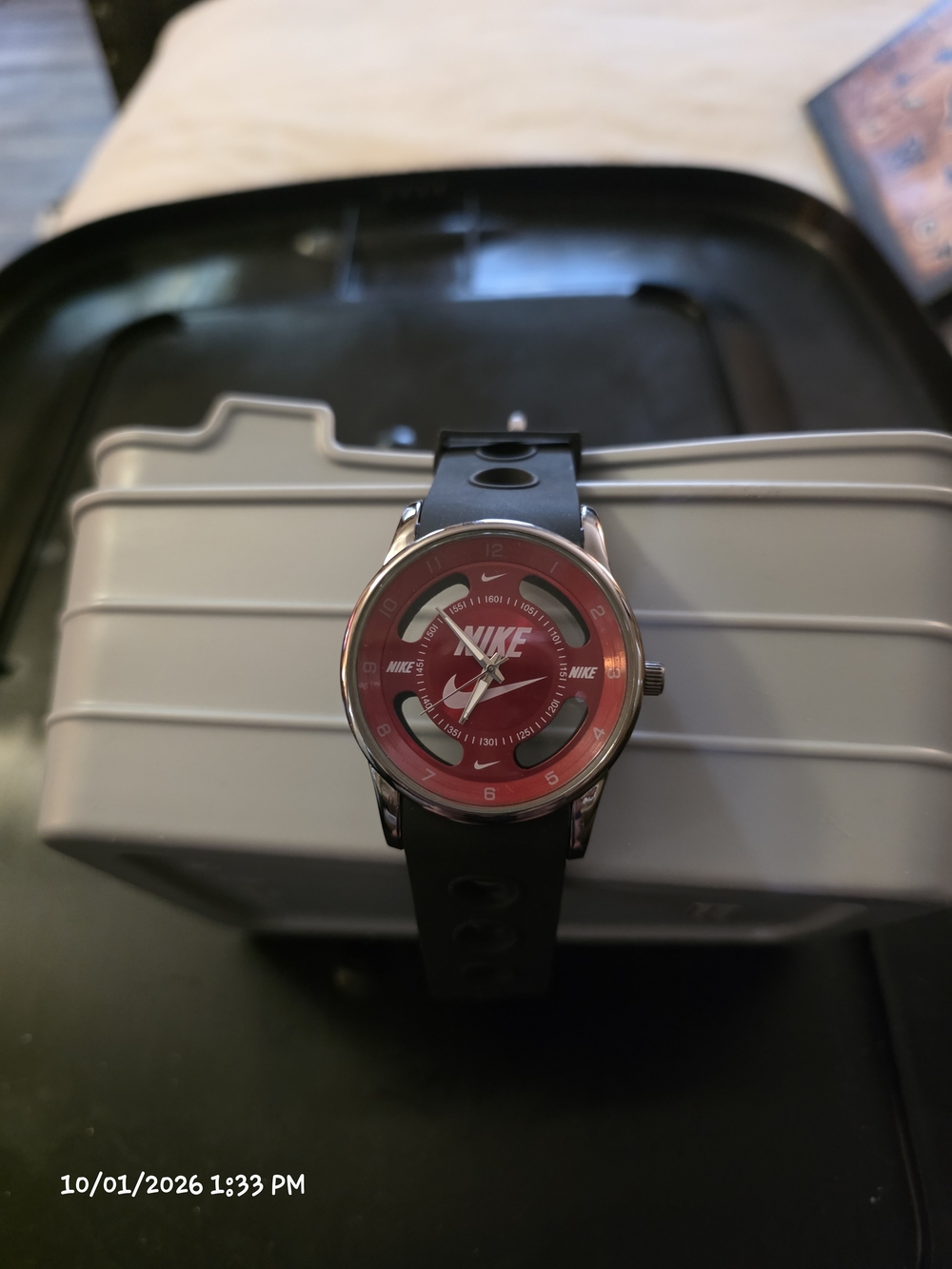 WN2-Nike Hollow Analog Sport Watch With Red Face And Black Silicone Band